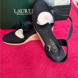 Lauren Ralph Lauren Navy Espadrille Wedge Sandals
